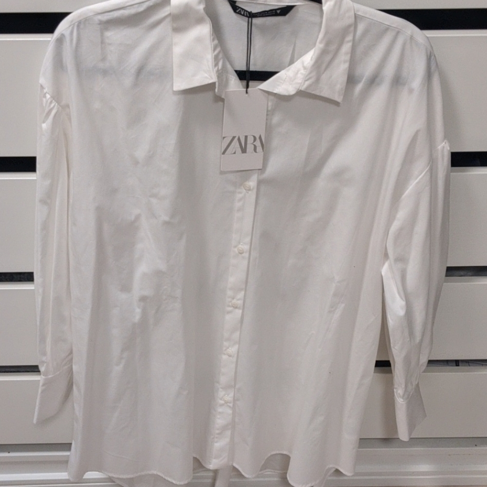 Zara long white button uo